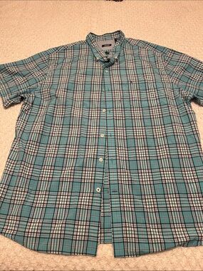 Izod Teal Plaid Short-Sleeve Button-Down Shirt XXL like new